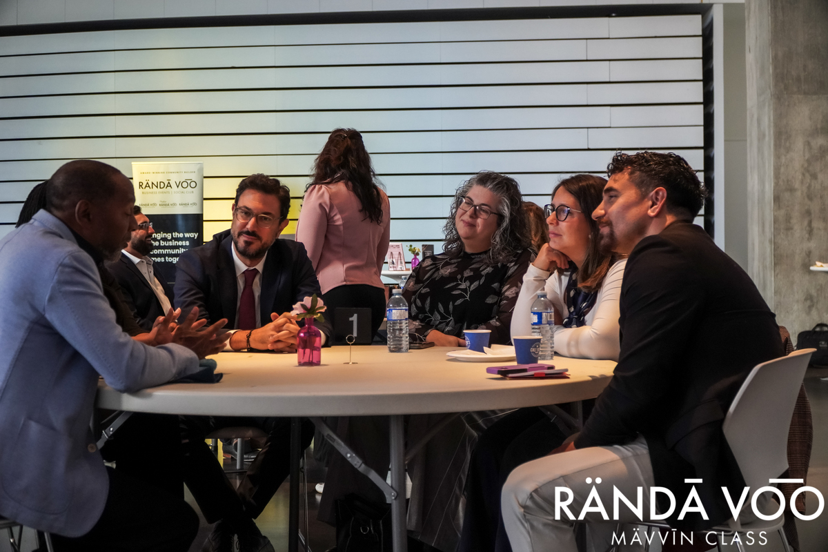 Participants listening to a fellow guest during table discussion at MÄVVĪNCLASS The Capacity Room.